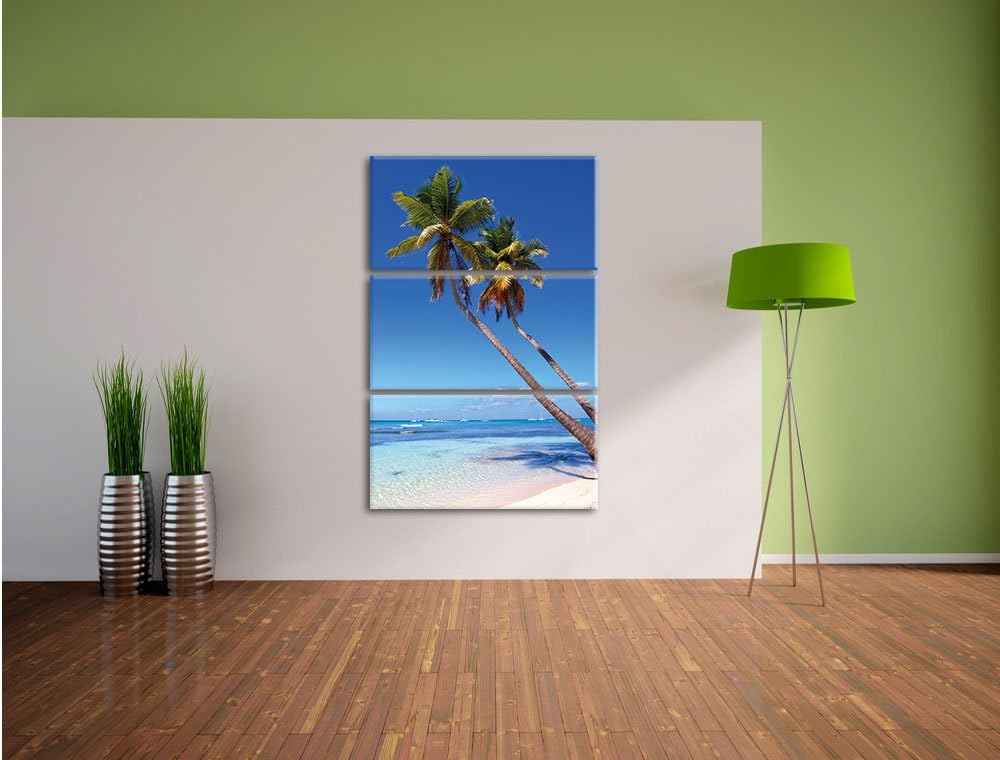 Pixxprint Palmen am Strand 3-Teiler Leinwandbild 120x80 Bild auf Leinwand