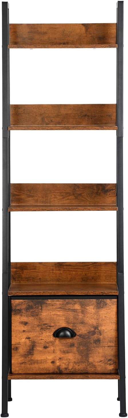 FurnitureR Pflanzenregal Leiterstil 42x29x141 cm, 5 Ebenen, Stoffschublade, 12 mm Holzplatten & 20 m
