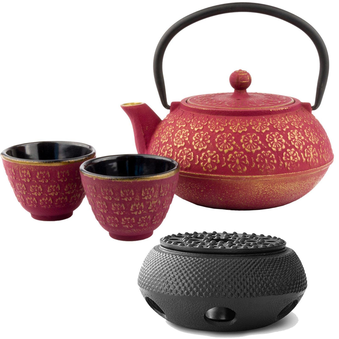 Bredemeijer Gusseisen Tee Set 0.6 Liter Teekanne mit Stövchen &amp; 2 Guss-Tassen (Becher) &amp; Edelstahl T