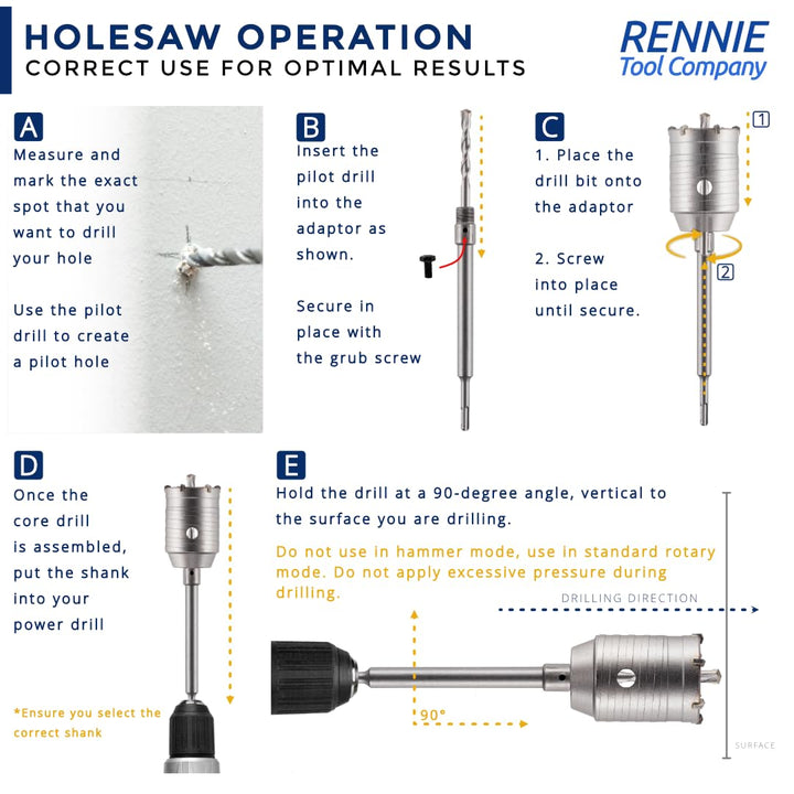 Rennie Tools – 40 mm TCT-Kernbohrer, Wolframkarbid-Spitze, für Beton, Mauerwerk, Ziegel, Porenblock