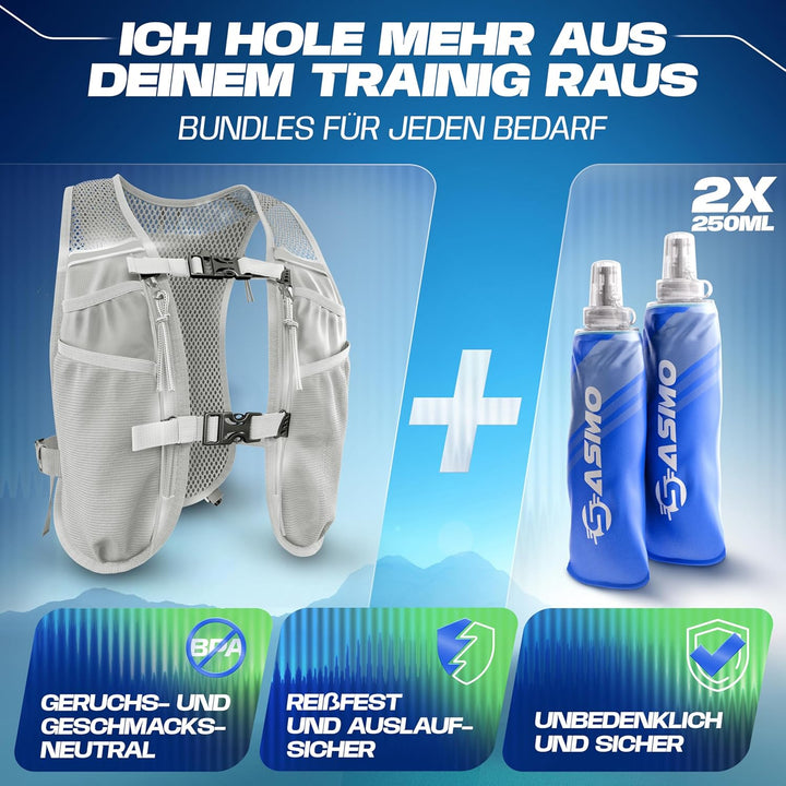 SASMO® Laufweste Damen & Herren 5L / 2L | Running Vest - Ultraleicht & atmungsaktiv| Laufrucksack Da