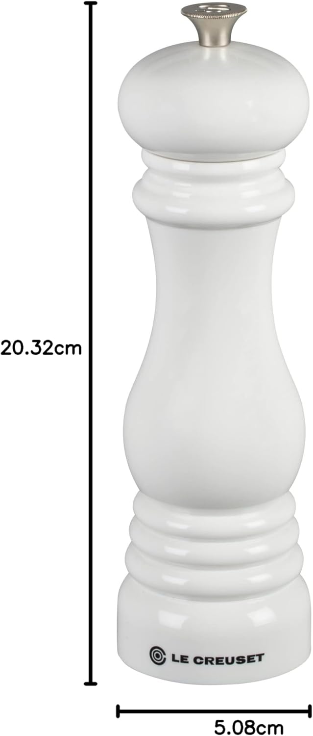 Le Creuset Pfeffermühle, ABS-Kunststoff, 6,2 x 6,2 x 20,8 cm, Keramik-Mahlwerk, Weiss, 9600190001000