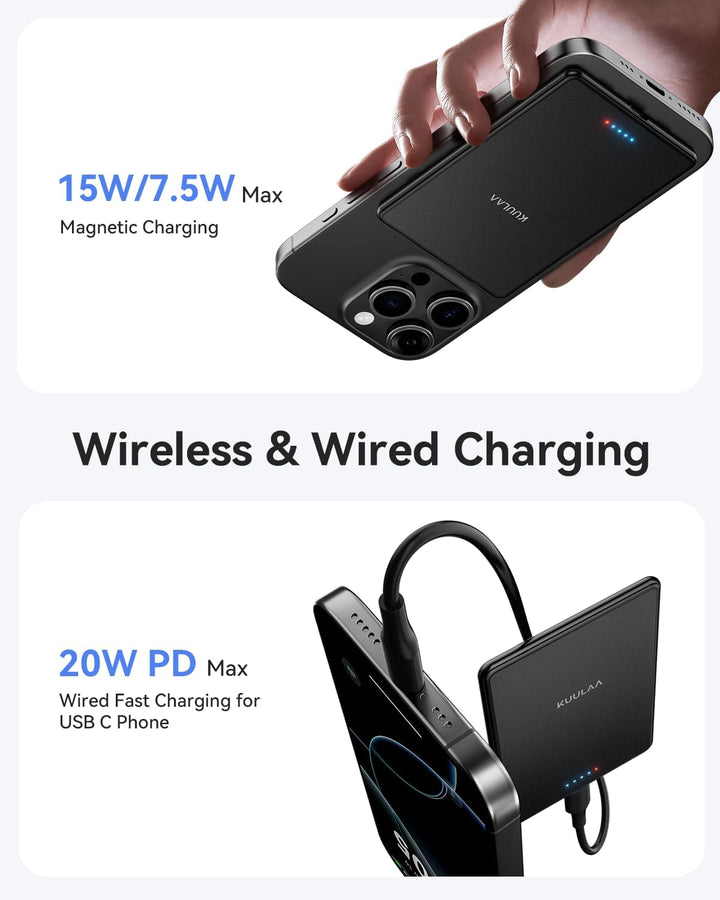 Kuulaa Ultra Slim Magsafe PowerBank,5000mAh Wireless Power Bank mit Type C 20W Output powerbank Schn