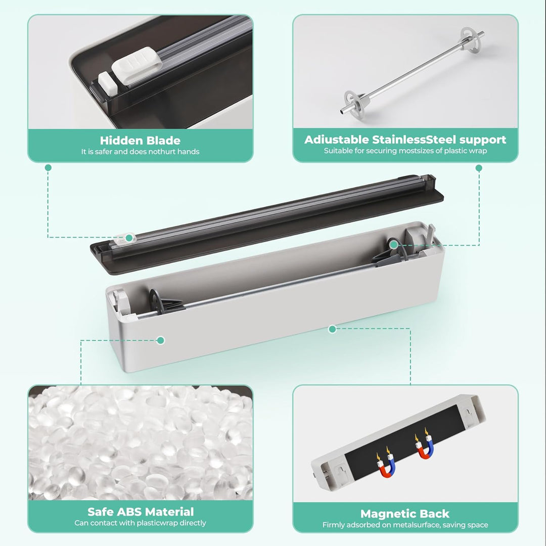 Frischhaltefolienspender mit Cutter - Magnetisch & Klebe, ohne Bohren, Folienschneider für Frischhal