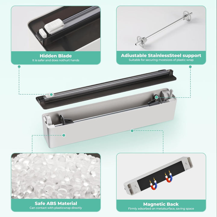 Frischhaltefolienspender mit Cutter - Magnetisch & Klebe, ohne Bohren, Folienschneider für Frischhal