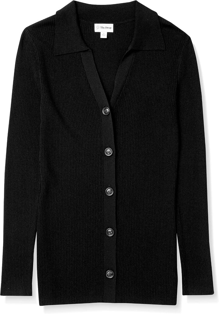 The Drop Constance Ripp-Pullover mit Knopfleiste für Damen XS Schwarz, XS Schwarz