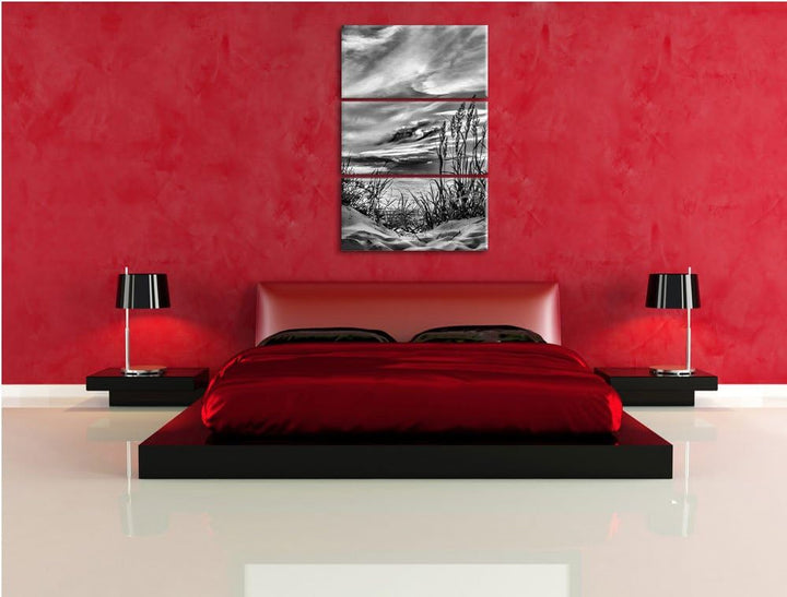 Pixxprint Sanddünen mit Gras als Leinwandbild/Grösse: 3 Teilig (120x80) cm/Wandbild/Kunstdruck/ferti