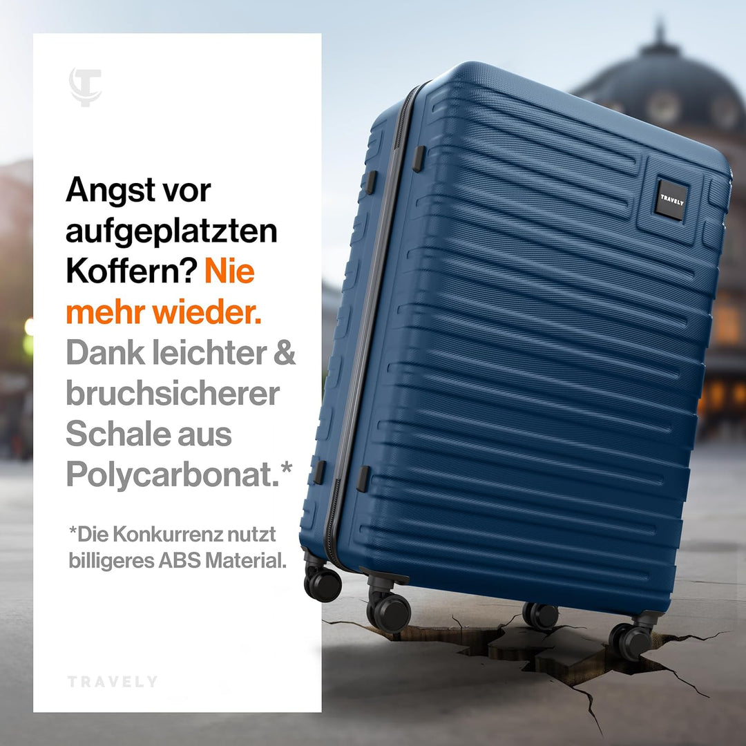 Travely Polycarbonat Koffer Gross 87cm XXL - 150L Innenvolumen, sehr robuster Hartschalenkoffer mit
