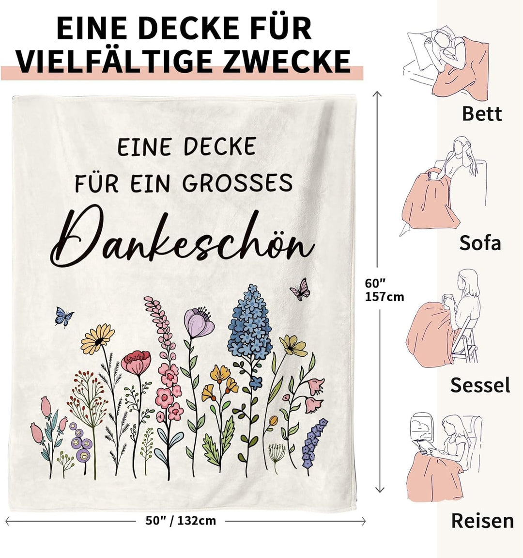 Abschiedsgeschenk Kollegin, Dankeschön Geschenke, Abschied Kollegin Decke mit Blumenmuster, Kleines