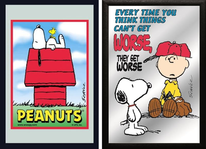 Set: 2 Spiegelbilder Snoopy Peanuts 20x30 cm Kinderzimmer Deko Dekobilder Wandbilder Hinterglasdruck