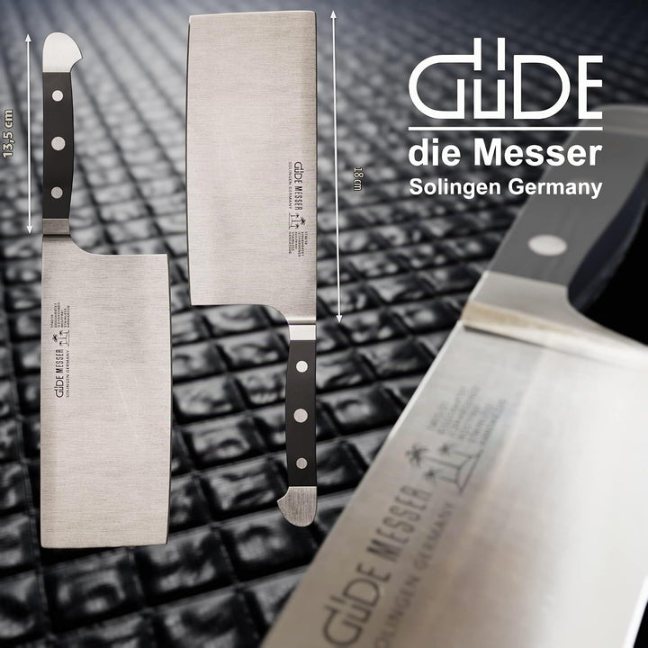 GÜDE Solingen - Hackmesser geschmiedet, 18 cm, POM schwarz, ALPHA, Doppelkropf, Handmade Germany Hac