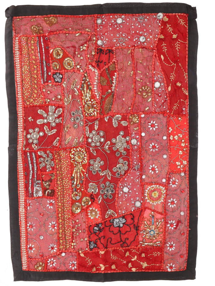 GURU SHOP Indischer Wandteppich Patchwork Wandbehang/Tischläufer Einzelstück 90x65 cm - Muster 9, Be