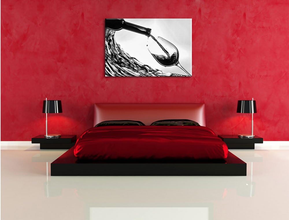 Monocrome, Wein, Format: 100x70 auf Leinwand, XXL riesige Bilder fertig gerahmt mit Keilrahmen, Kuns