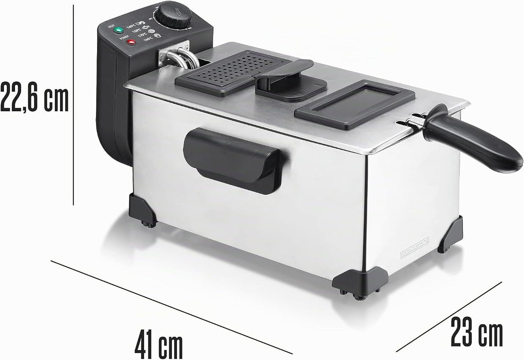 HEINRICHS Fritteuse, Öl-Fritteuse mit 2200 W und 3 Liter Kapazität, Kaltzonenfritteuse für knusprige