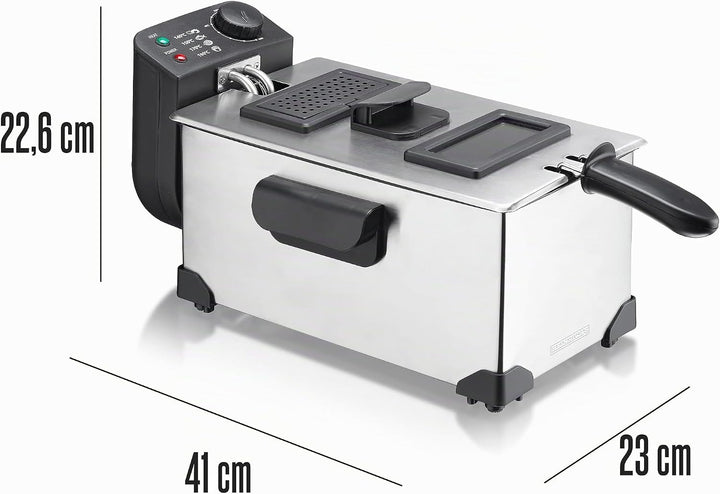 HEINRICHS Fritteuse, Öl-Fritteuse mit 2200 W und 3 Liter Kapazität, Kaltzonenfritteuse für knusprige