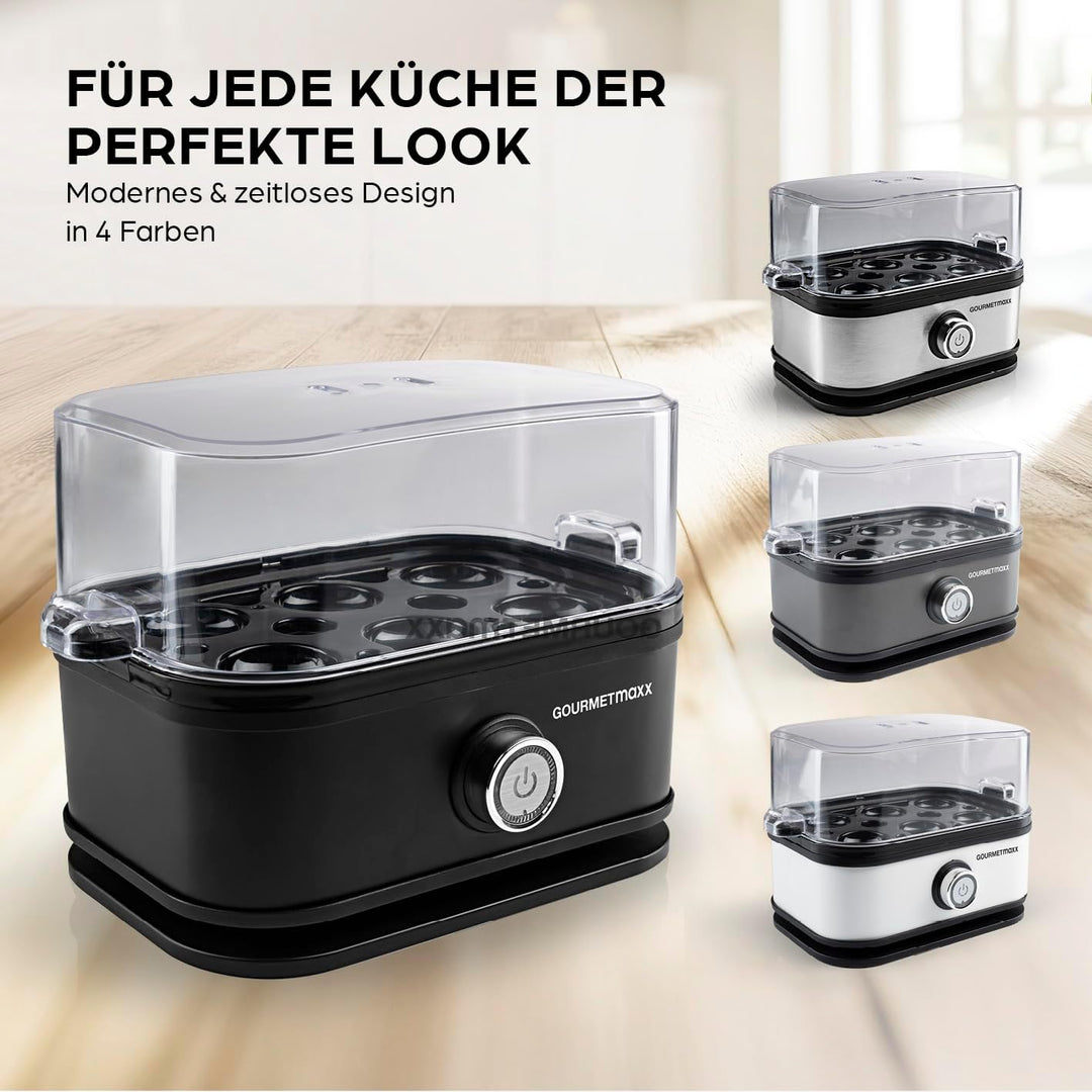 GOURMETmaxx Eierkocher für 6 Eier | Egg Boiler mit Eierstecher im Messbecher | Egg Cooker mit 3 Härt