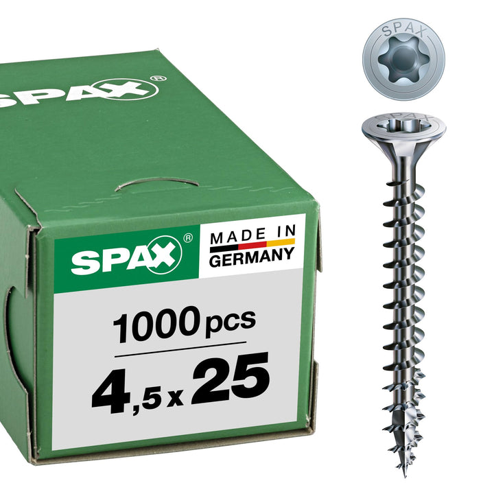 SPAX Universalschraube, 4,5 x 25 mm, 1000 Stück, T-STAR plus, Senkkopf, Vollgewinde, 4CUT, WIROX A3J