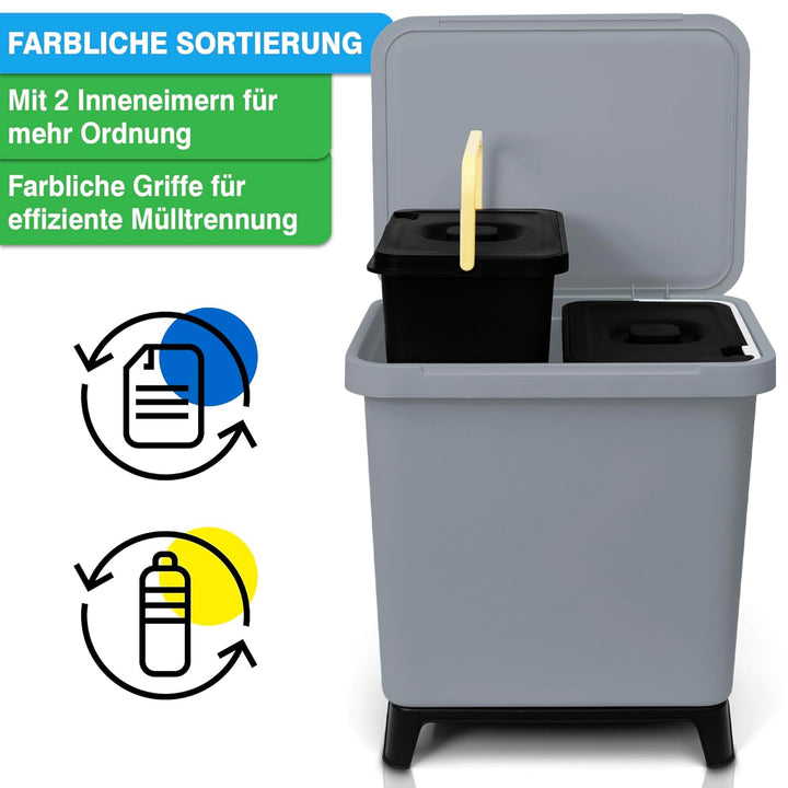 YourCasa® Mülleimer 2 Fächer [20L] im exklusiven Design Mülltrennsystem - Mülleimer Küche mit Deckel