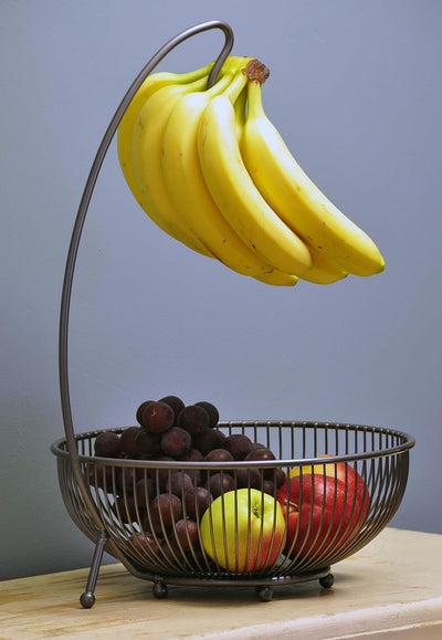 CALUTEA Moderne Obst Etagere // Metall // Schwarz // 3-teilig // zwei grosse Obstschalen & Bananenha