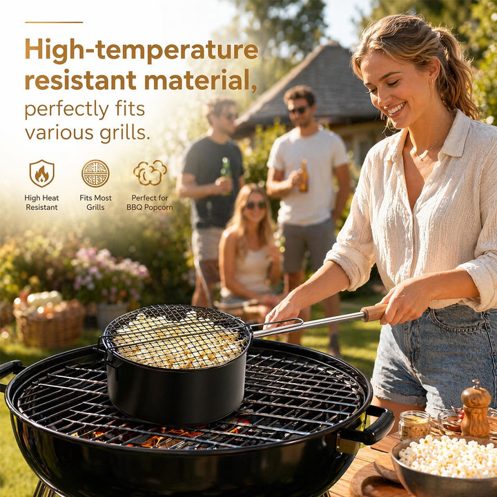 Popcorn Maker Lagerfeuer aus Kohlenstoffstahl, Outdoor Popcorn-Pfanne mit Hitzebeständigem Sicherhei