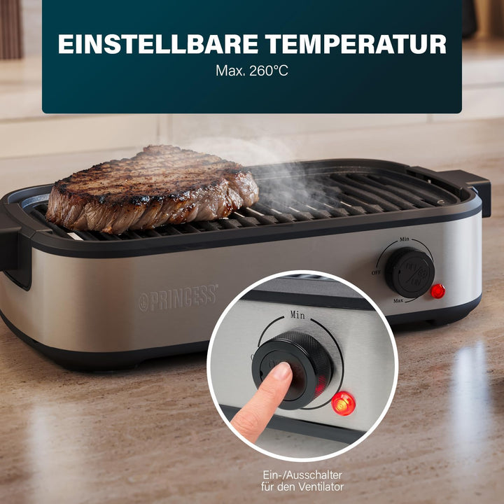 Princess Table Chef Purify Tischgrill, Raucharmer Elektrogrill mit Luftfiltersystem, Einstellbares T