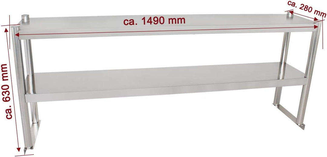 Beeketal 'BTA-150' Küchen Arbeitstisch Aufsatzboard 150 cm aus Edelstahl mit 2 Ablageflächern (Tragk