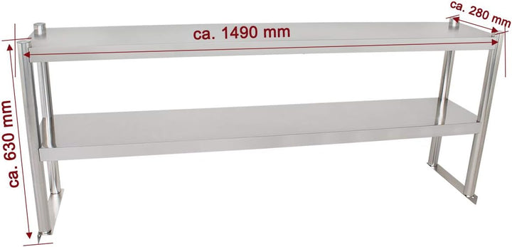 Beeketal 'BTA-150' Küchen Arbeitstisch Aufsatzboard 150 cm aus Edelstahl mit 2 Ablageflächern (Tragk