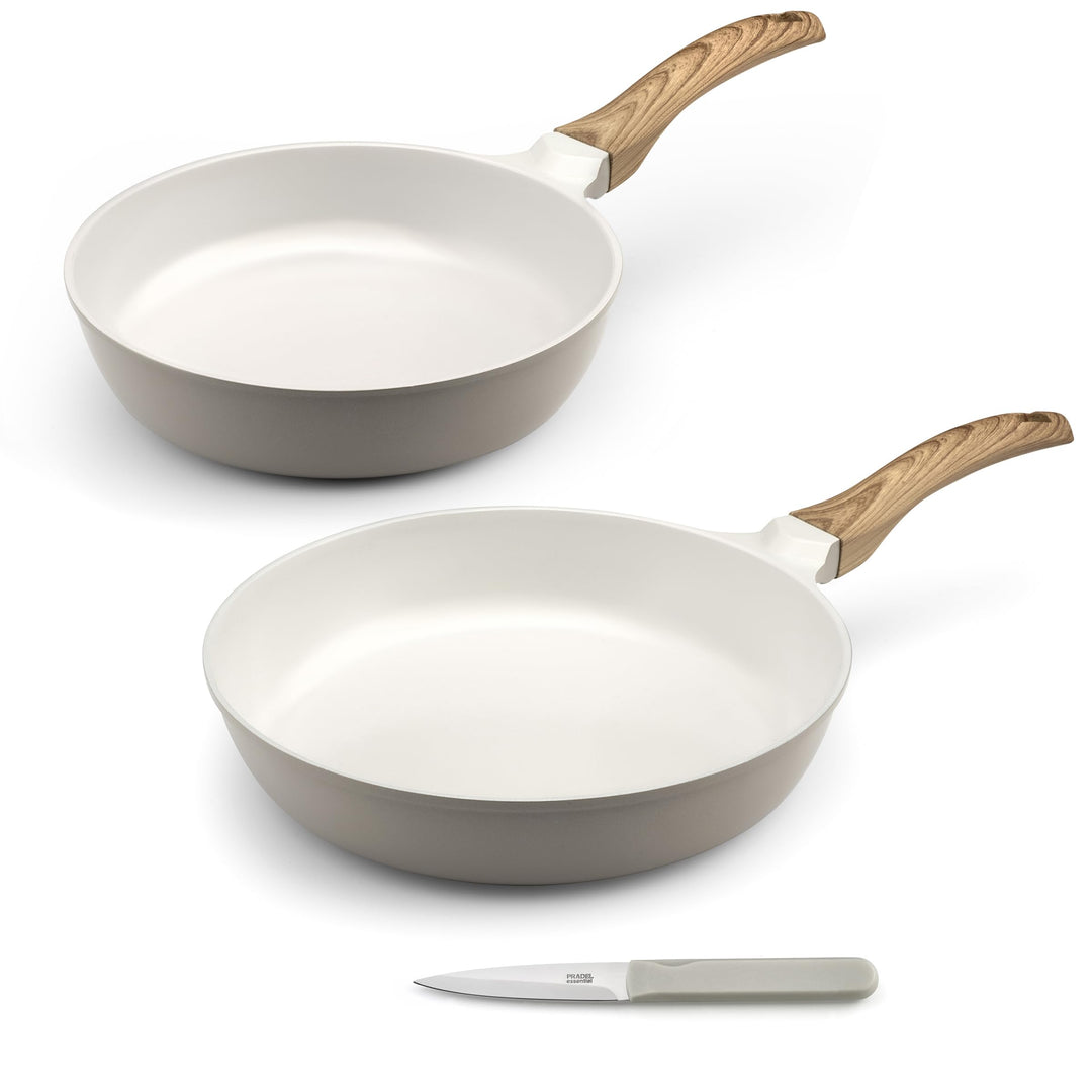 Cuisinox - Mythic – Back- und Besteck-Set – Bratpfanne 24/28 cm, Gemüsemesser – weisse Keramikbeschi