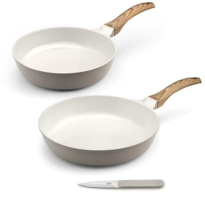 Cuisinox - Mythic – Back- und Besteck-Set – Bratpfanne 24/28 cm, Gemüsemesser – weisse Keramikbeschi