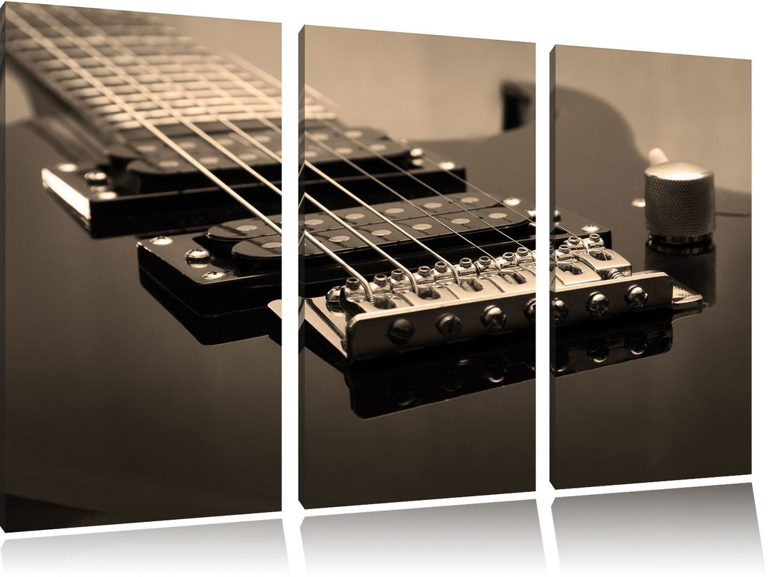 Pixxprint Black E-Guitar als Leinwandbild/Grösse: 3 Teilig (120x80) cm/Wandbild/Kunstdruck/fertig be