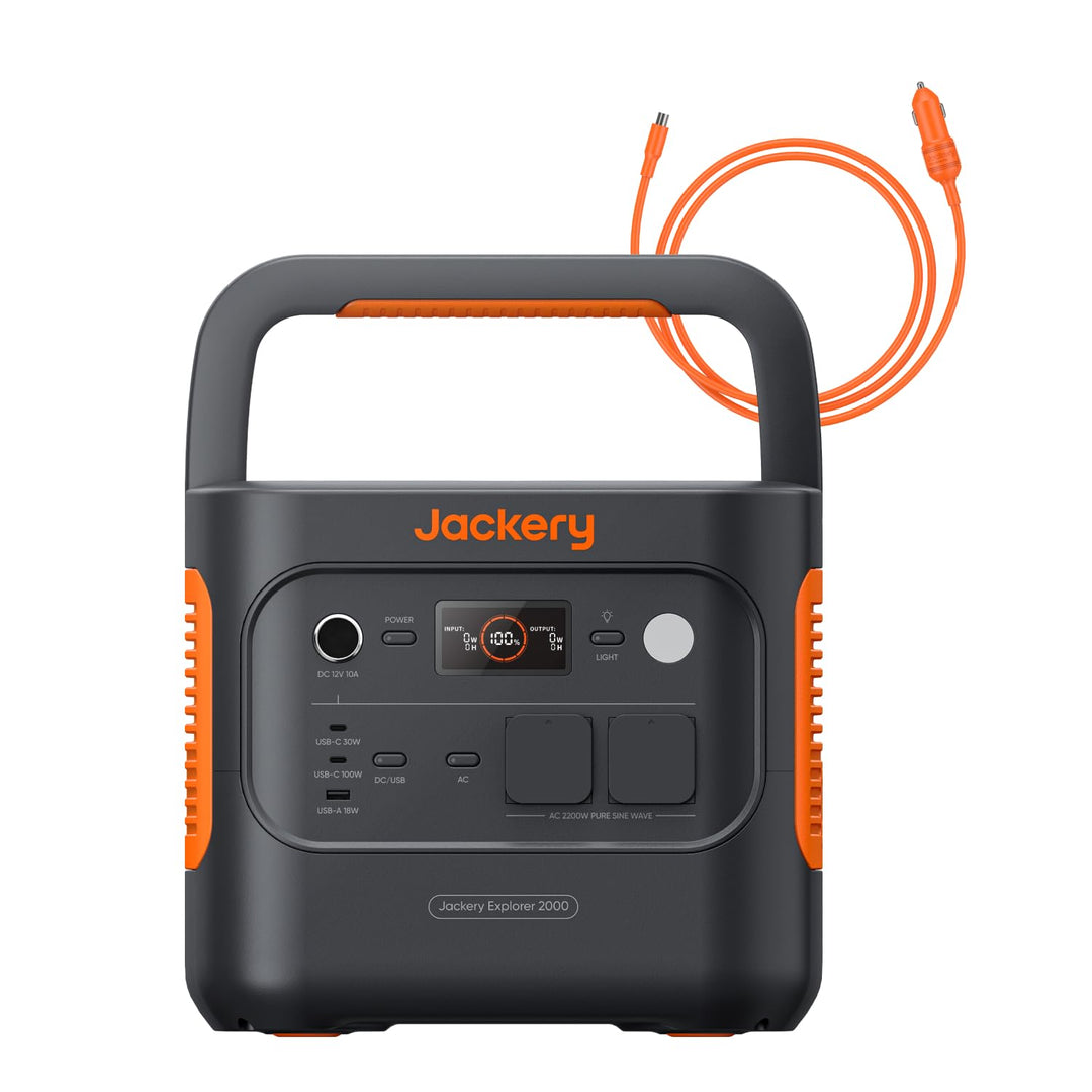 Jackery E2000 v2 tragbare Powerstation mit DC8020 Kfz-Ladekabel, LiFePO4 Akku, 2042Wh Solargenerator