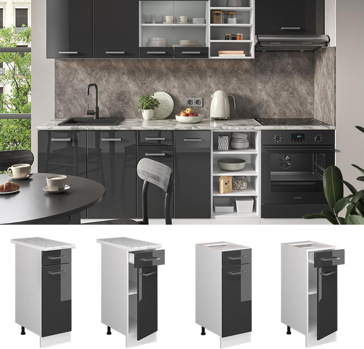 Vicco Küchenunterschrank R-Line, Anthrazit Hochglanz/Weiss, 30 cm ohne Arbeitsplatte Anthrazit Hochg
