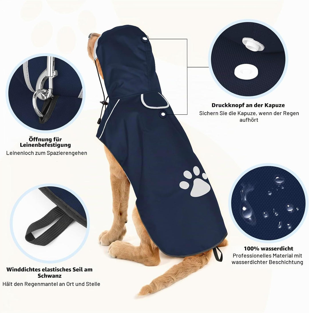 BiPawTi Hunde Regenmantel Mittlere Hunde - Ultraleicht Wasserdicht Hunderegenmantel mit Reflektieren