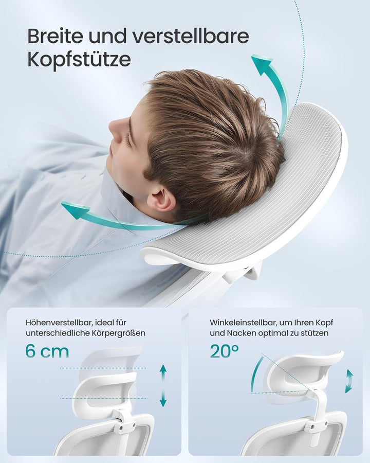 SONGMICS Bürostuhl ergonomisch, Schreibtischstuhl, Drehstuhl mit Mesh, gepolsterte Lendenstütze, Wip