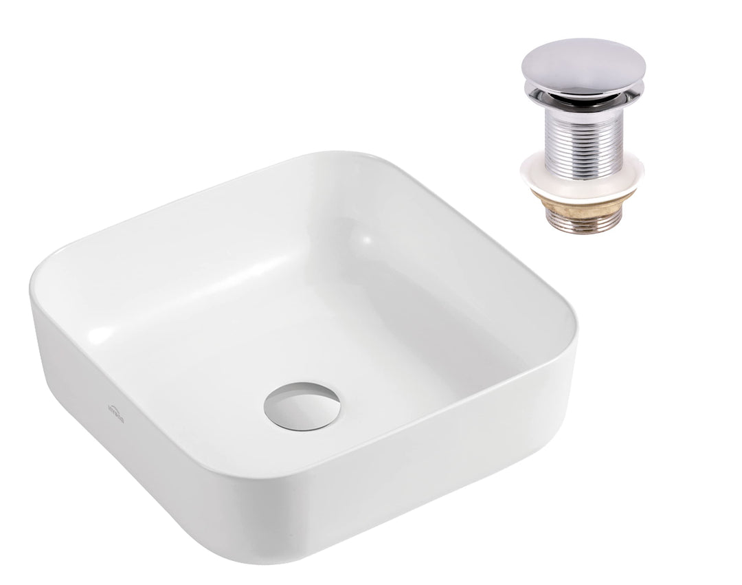 VBChome Waschbecken 39 x 39 cm Keramik Weiss Oval Pop-up ventil Click-Clack Waschtisch Handwaschbeck