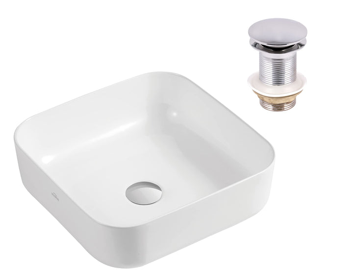 VBChome Waschbecken 39 x 39 cm Keramik Weiss Oval Pop-up ventil Click-Clack Waschtisch Handwaschbeck