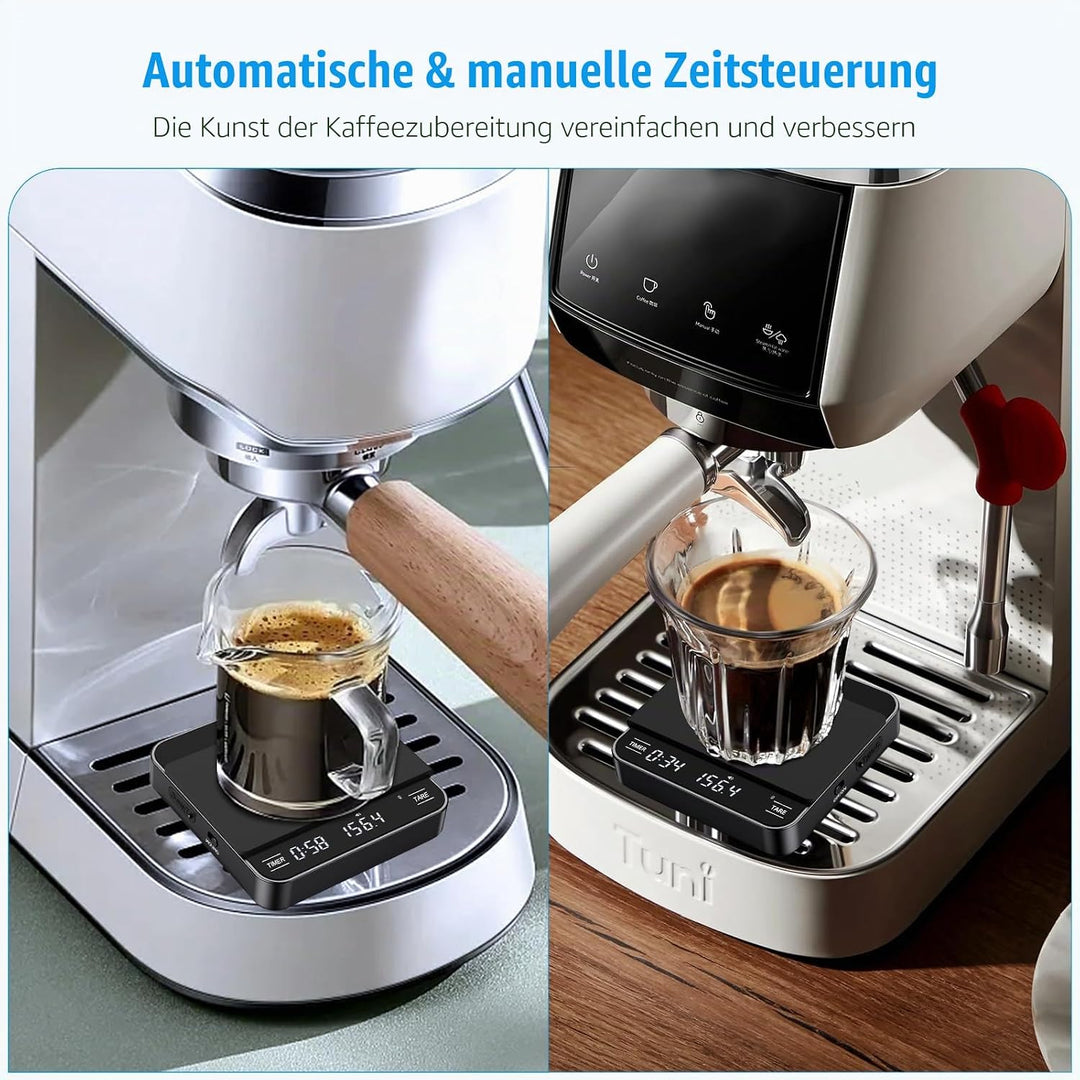 Brifit Mini Kaffeewaage mit Timer, Espresso Waage 2kg/0.1g, Feinwaage mit 3 Masseinheit, USB Wiedera