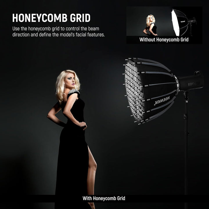 NEEWER 21,7"/55cm Softbox Parabolic Bowens Mount, Schnellwechsel mit Diffusoren/Gitter/Tasche für Vi