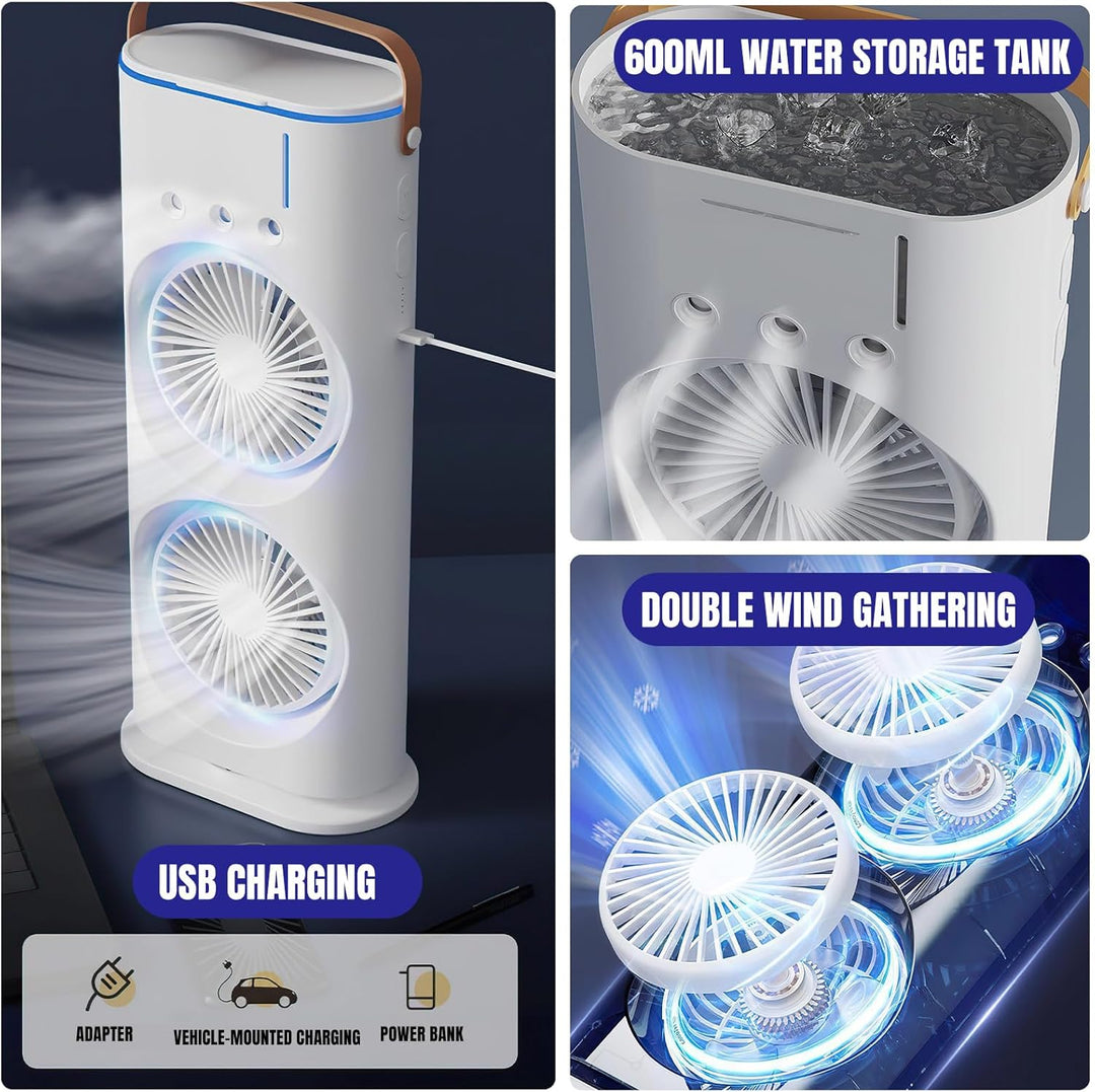 Turmventilator, leise, Turmventilator, tragbare Klimaanlage, 600 ml, Luftkühler, Luftbefeuchter, 3 G