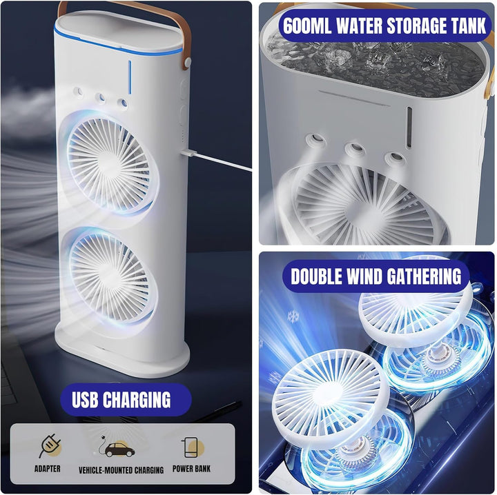 Turmventilator, leise, Turmventilator, tragbare Klimaanlage, 600 ml, Luftkühler, Luftbefeuchter, 3 G
