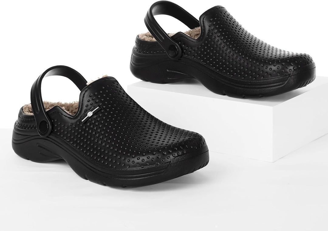 Hsyooes Clogs Damen Winter Gartenschuhe Herren Gefütterte Hausschuhe Wasserdicht Plüsch Pantoletten