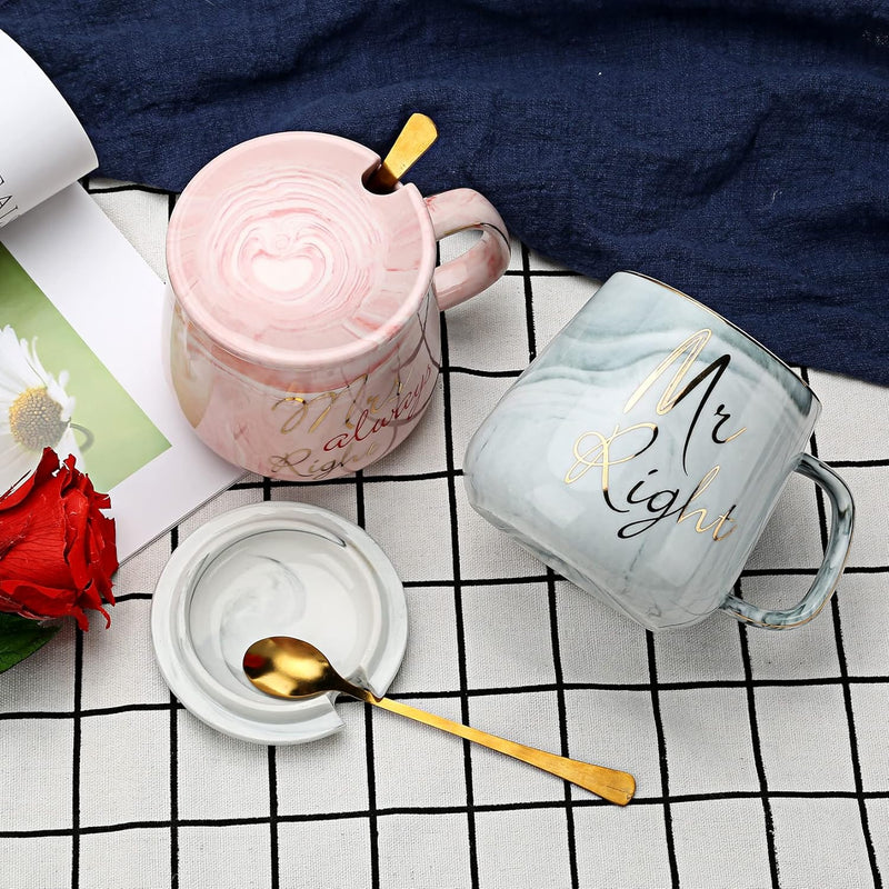 Mr Right und Mrs Always Right Paare Kaffeetassen Tassen Geschenke Set für Verlobung Hochzeit Brautdu