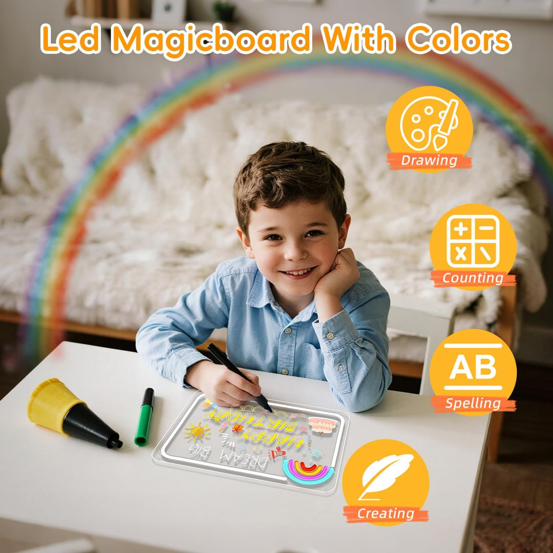 Looklight LED Maltafel Kinder, LED Notiztafel mit Farben, Led Acryl Notiztafel, inkl. USB-Kabel, Sch