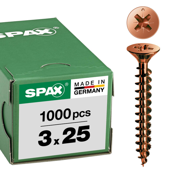 SPAX Universalschraube, 3,0 x 25 mm, 1000 Stück, Kreuzschlitz Z1, Senkkopf, Teilgewinde, 4CUT, Brüni