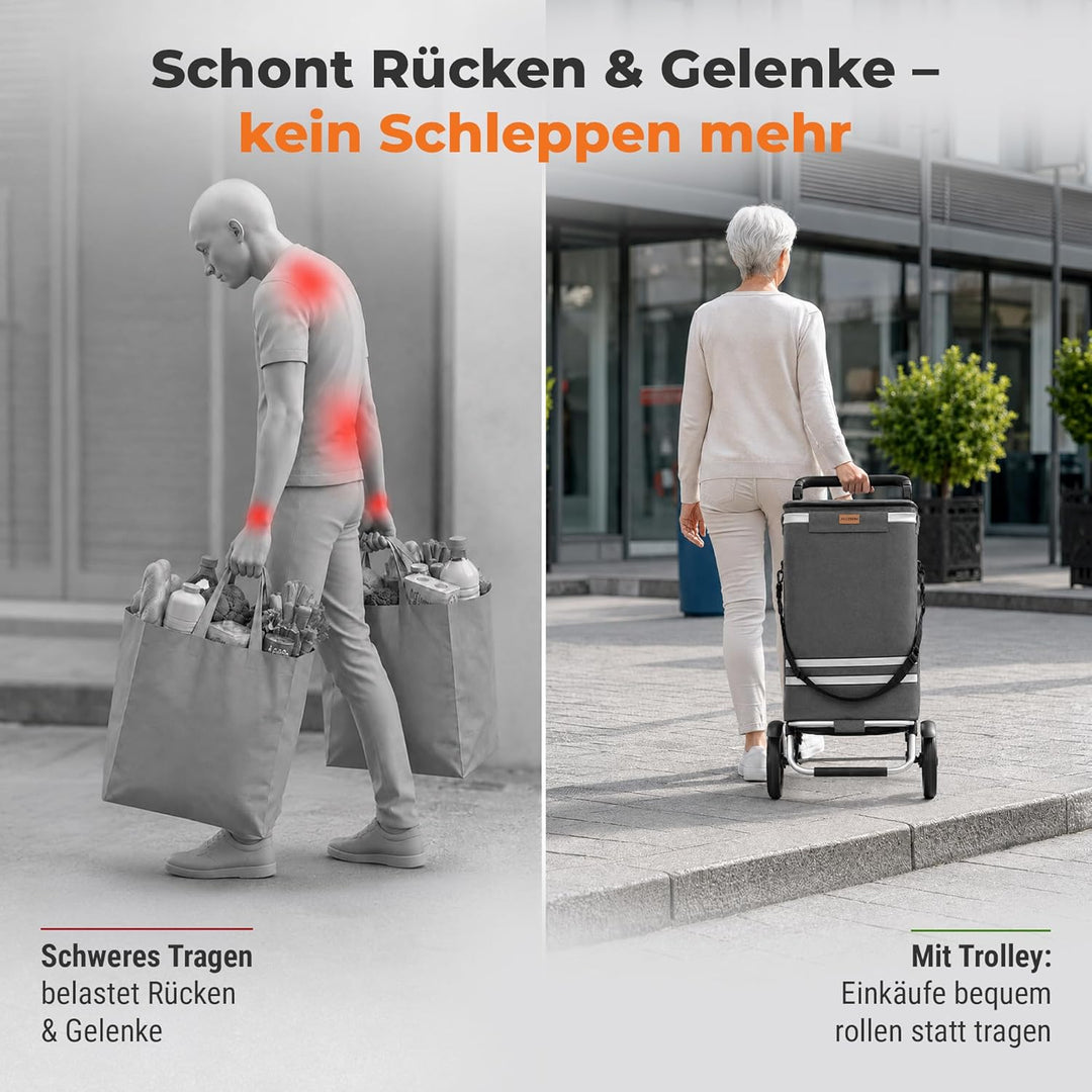 Allyson Rechteckiger Einkaufswagen - Ergonomischer, Klappbarer Shopping Trolley mit 56L Wasserdichte