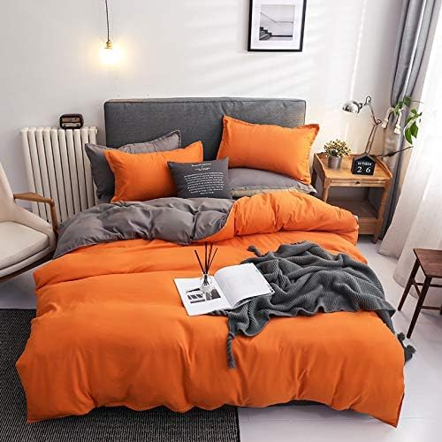 Damier Bettwäsche 200×220cm Orange Grau Wendebettwäsche Set 3 Teilig Weiche Microfaser Bettbezug Dop