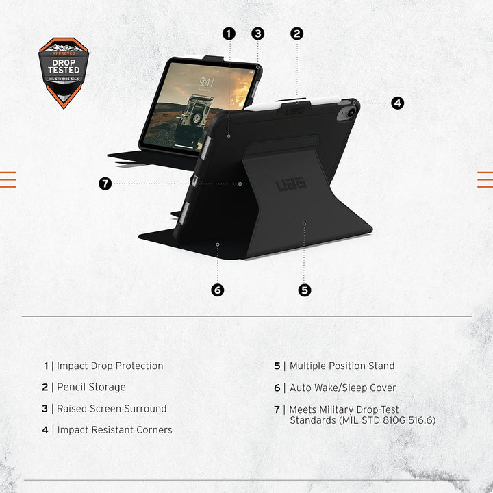 Urban Armor Gear Scout Folio Case für Apple iPad 10.9 Hülle (10. Generation / 2022) Schutzhülle [Mag