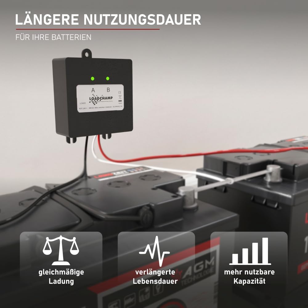 Loadchamp Batterie Ladungsausgleicher Ausgleichslader Balancer 24V 36V 48V Solar Akku Single, Single