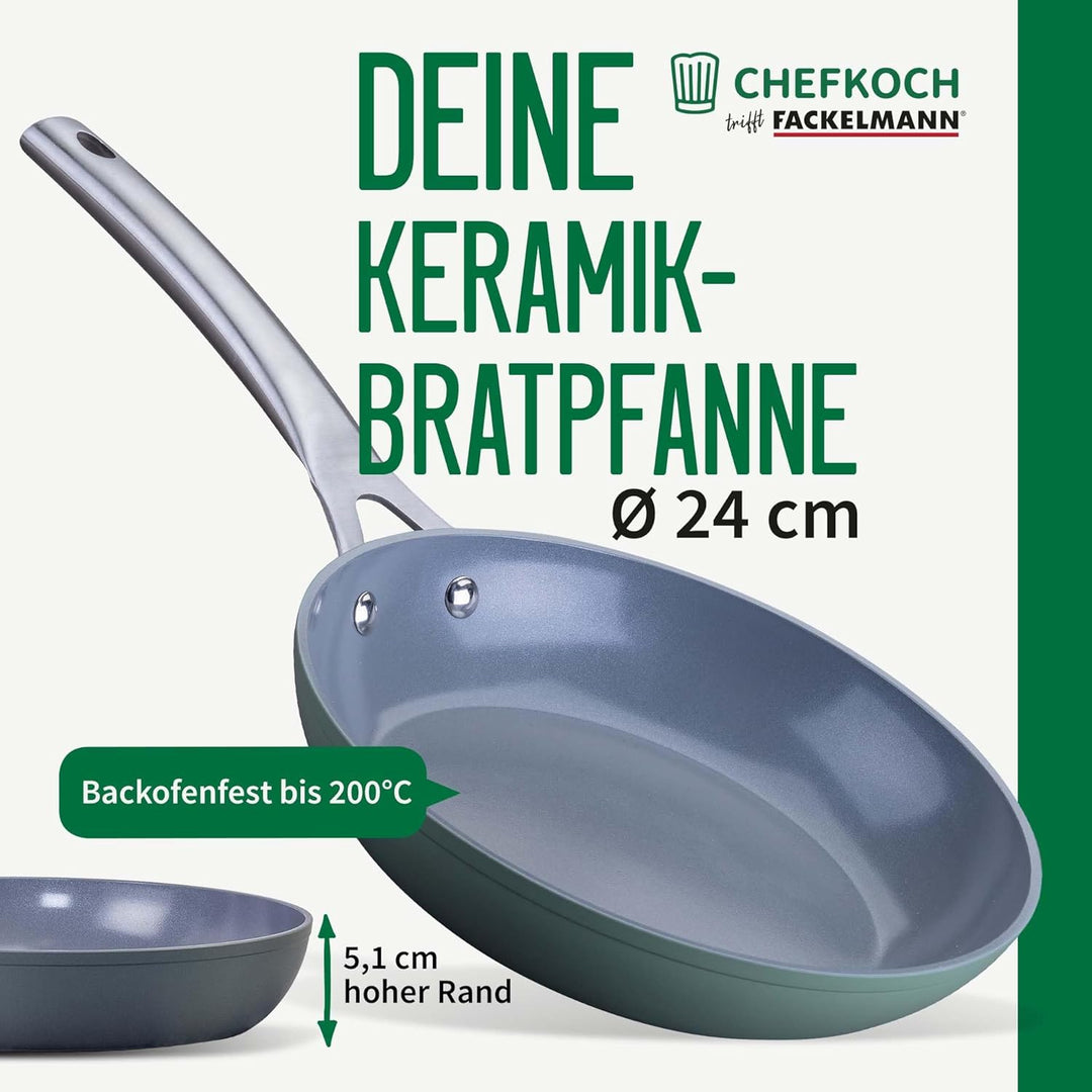 Chefkoch trifft Fackelmann Keramikpfanne Stuttgart Ø 24 cm – Hochwertige Antihaftbeschichtung, 100%