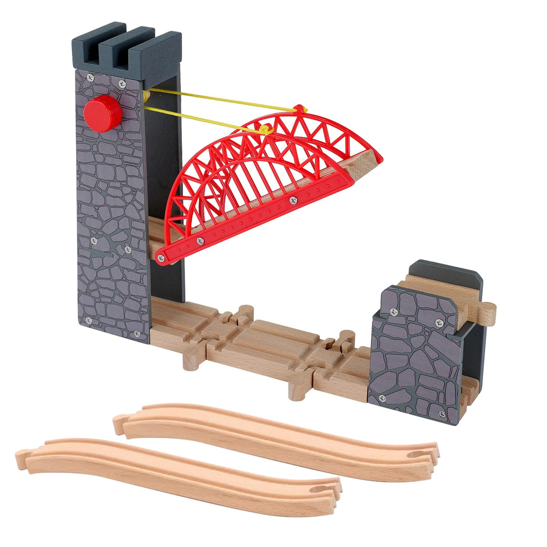 Hebebrücke für Holzeisenbahn, kompatibel mit Allen gängigen Holzeisenbahn-Systemen, Holzschienen-Zub